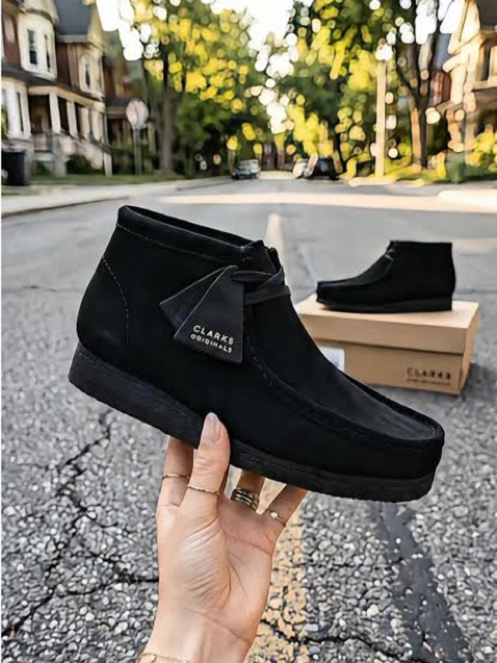 Clark’s Wallabee Boot - black suede - women’s 8